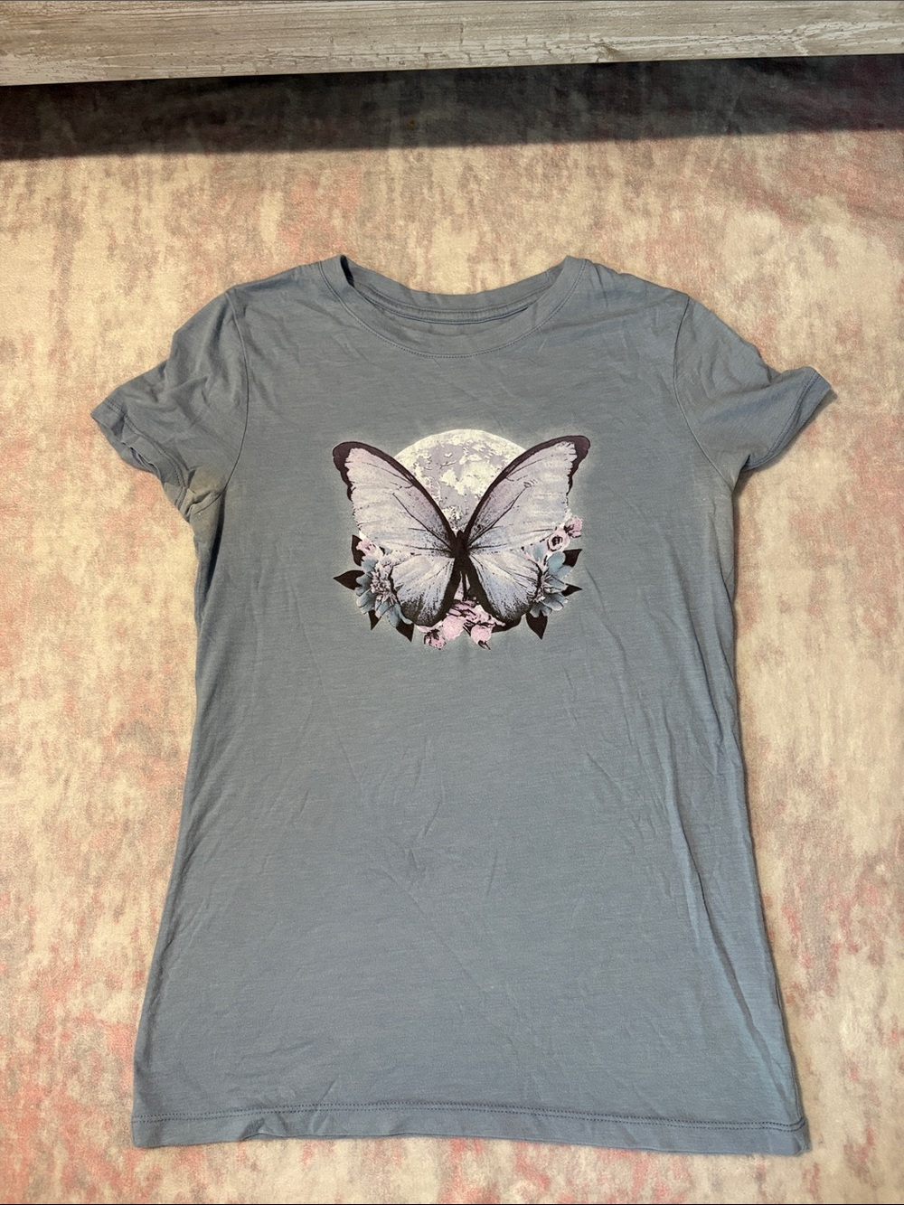 Aeropostale Dusty Blue Butterfly Graphic Short Sleeve Tee